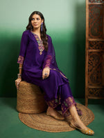 Thumbnail for Teeya Creation Violet Color Chanderi Embroidery Work Fully Stitched Kurti Set - Distacart