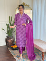 Thumbnail for Teeya Creation Purple Color MUSLIN Embroidery Work Fully Stitched Kurti Set - Distacart