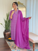 Thumbnail for Teeya Creation Purple Color MUSLIN Embroidery Work Fully Stitched Kurti Set - Distacart