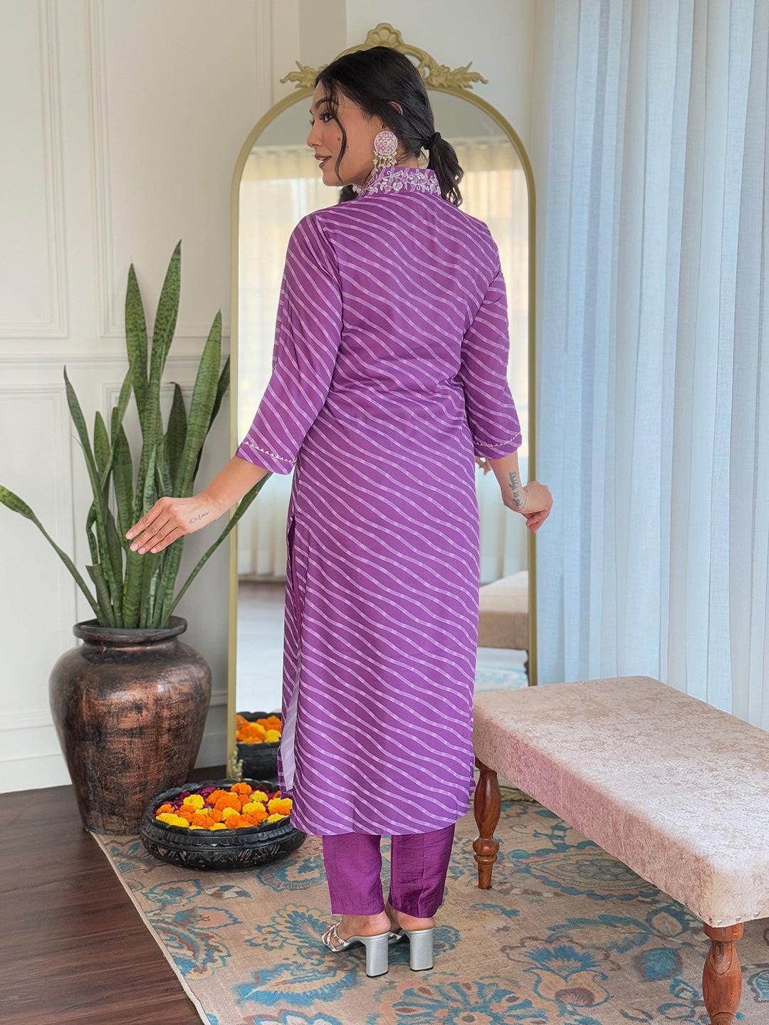 Teeya Creation Purple Color MUSLIN Embroidery Work Fully Stitched Kurti Set - Distacart