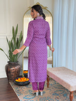 Thumbnail for Teeya Creation Purple Color MUSLIN Embroidery Work Fully Stitched Kurti Set - Distacart
