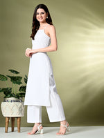 Thumbnail for Myshka Women's Self Design Shoulder Straps Kurta & Palazzos Sets in White Color - Distacart