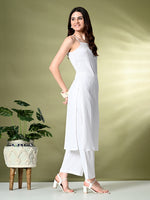 Thumbnail for Myshka Women's Self Design Shoulder Straps Kurta & Palazzos Sets in White Color - Distacart