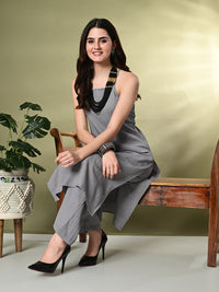 Thumbnail for Myshka Women's Self Design Shoulder Straps Kurta & Palazzos Sets in Grey Color