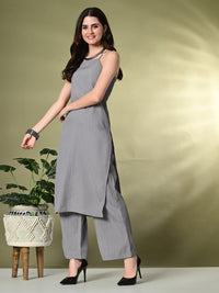 Thumbnail for Myshka Women's Self Design Shoulder Straps Kurta & Palazzos Sets in Grey Color