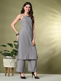 Thumbnail for Myshka Women's Self Design Shoulder Straps Kurta & Palazzos Sets in Grey Color