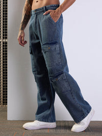 Thumbnail for Lyush Men Blue Multi Pocket Baggy Jeans