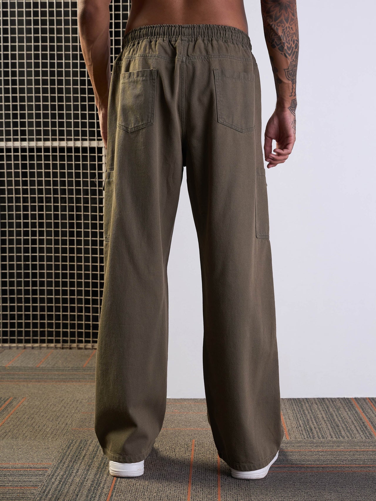 Lyush Men Khaki Front Detail Baggy Cargo Jeans