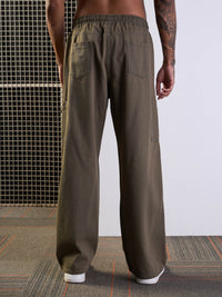 Thumbnail for Lyush Men Khaki Front Detail Baggy Cargo Jeans