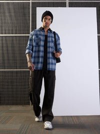 Thumbnail for Lyush Men Black Front Detail Baggy Cargo Jeans