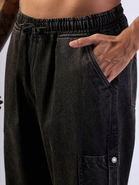 Thumbnail for Lyush Men Black Front Detail Baggy Cargo Jeans