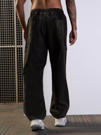 Thumbnail for Lyush Men Black Front Detail Baggy Cargo Jeans