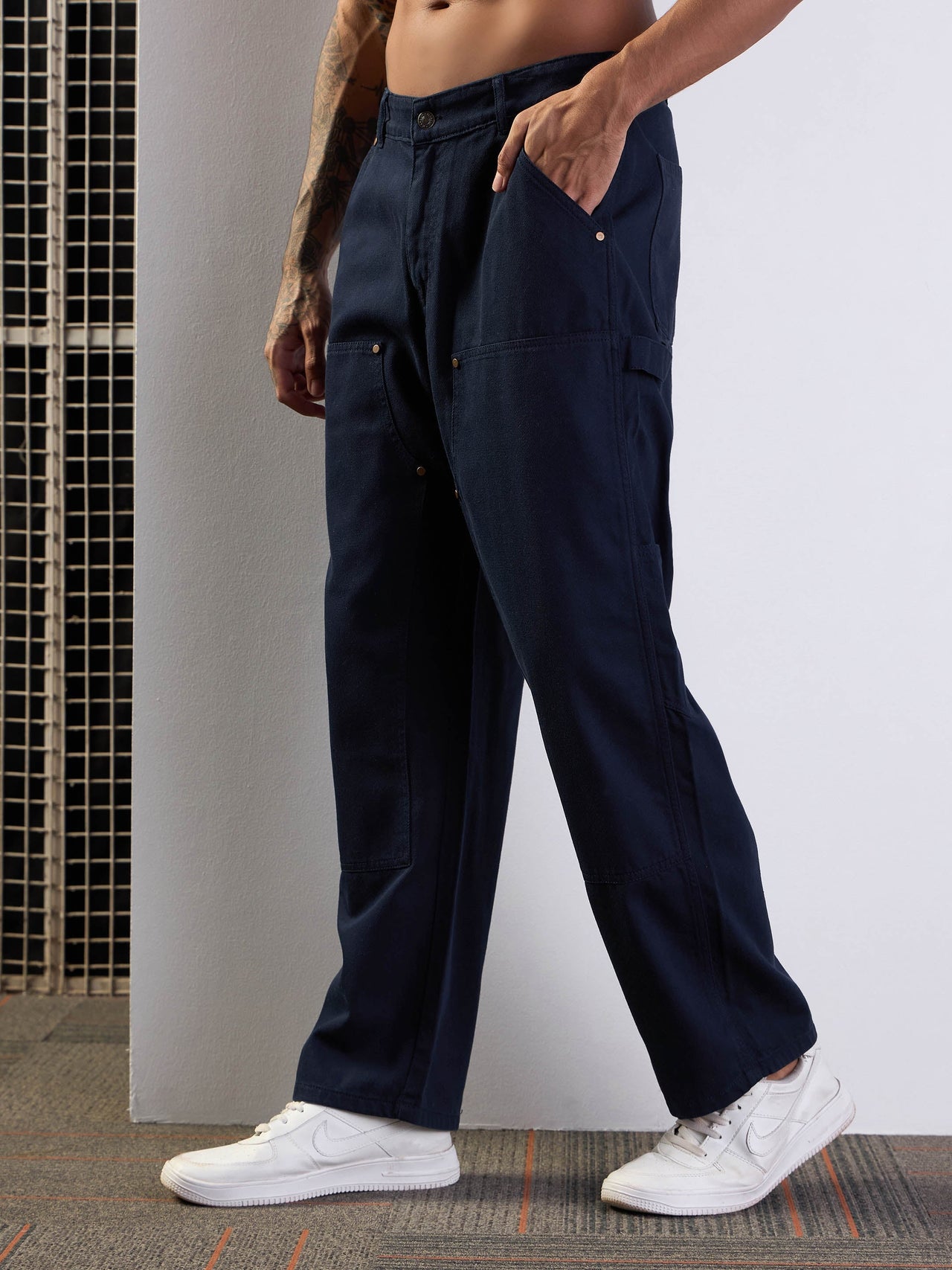 Lyush Men Navy Blue Relax Fit Carpenter Jeans