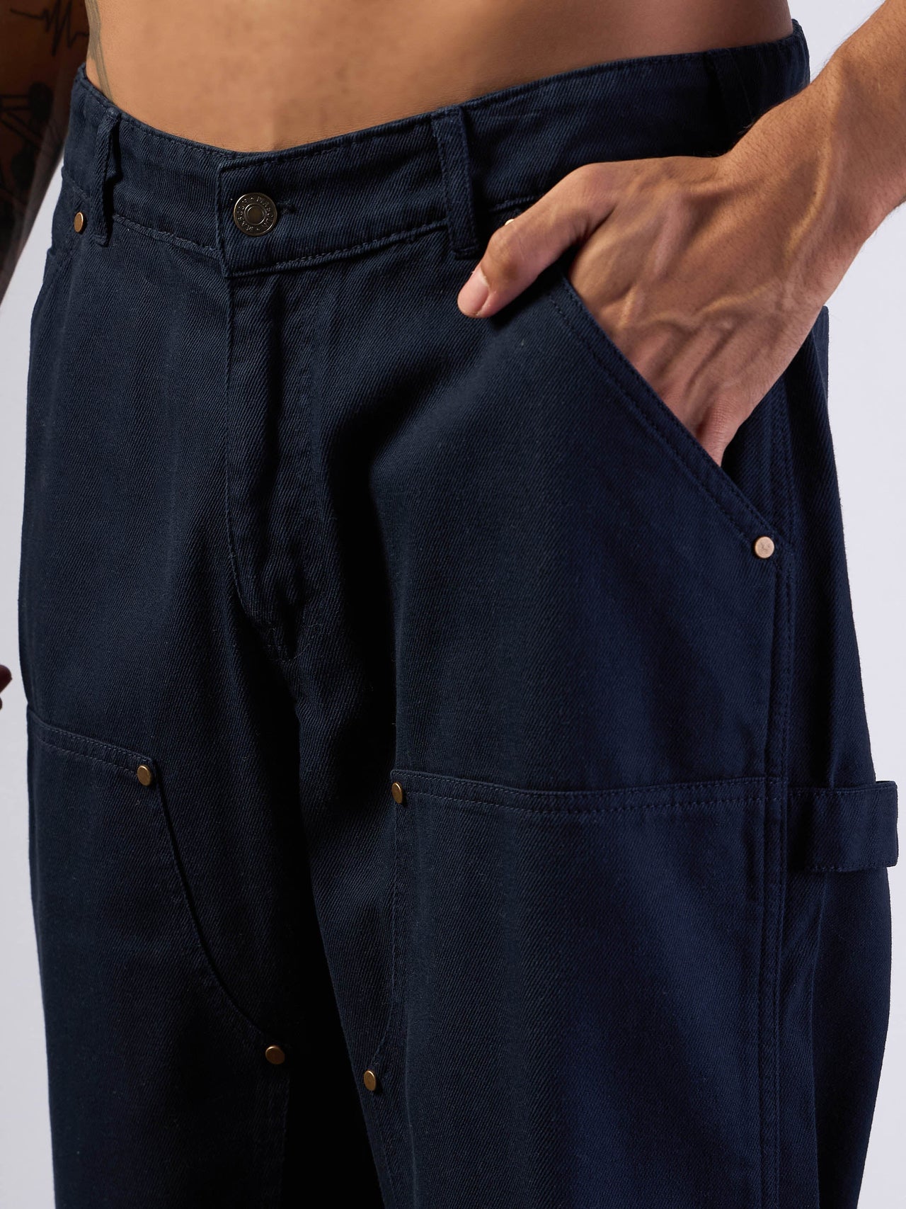Lyush Men Navy Blue Relax Fit Carpenter Jeans
