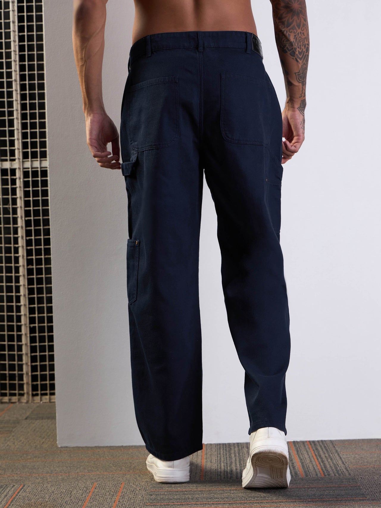 Lyush Men Navy Blue Relax Fit Carpenter Jeans