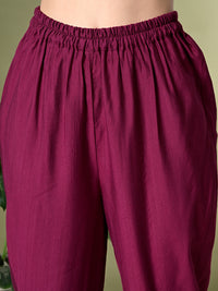 Thumbnail for Myshka Women's Embroidered V-Neck Bell Sleeves Kurta & Dhoti Pants With Dupatta Sets in Magenta Color