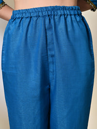 Thumbnail for Myshka Women's Solid V-Neck Regular Sleeves Kurta & Palazzos With Dupatta Sets in Blue Color