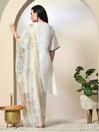 Thumbnail for Myshka Women's Solid V-Neck Bell Sleeves Kurta & Dhoti Pants With Printed Dupatta Sets in White Color
