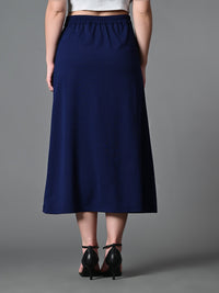 Thumbnail for Myshka Women's Solid Ribbed A-Line Embellished Casual Skirt in Navy Blue Color