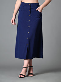 Thumbnail for Myshka Women's Solid Ribbed A-Line Embellished Casual Skirt in Navy Blue Color
