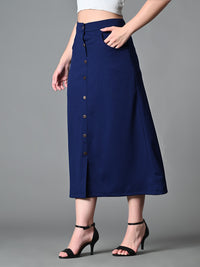 Thumbnail for Myshka Women's Solid Ribbed A-Line Embellished Casual Skirt in Navy Blue Color