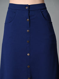 Thumbnail for Myshka Women's Solid Ribbed A-Line Embellished Casual Skirt in Navy Blue Color