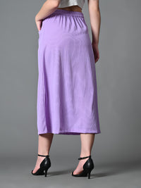 Thumbnail for Myshka Women's Solid Ribbed A-Line Embellished Casual Skirt in Lavender Color