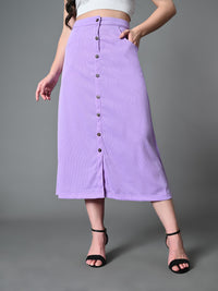 Thumbnail for Myshka Women's Solid Ribbed A-Line Embellished Casual Skirt in Lavender Color