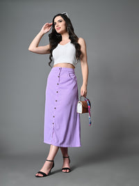 Thumbnail for Myshka Women's Solid Ribbed A-Line Embellished Casual Skirt in Lavender Color