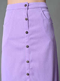 Thumbnail for Myshka Women's Solid Ribbed A-Line Embellished Casual Skirt in Lavender Color