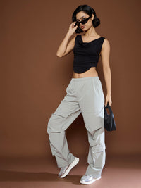 Thumbnail for Lyush Women Men & Women Light Grey Pleated Knee Baggy Parachute Pants