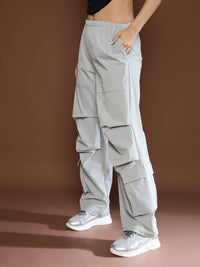 Thumbnail for Lyush Women Men & Women Light Grey Pleated Knee Baggy Parachute Pants