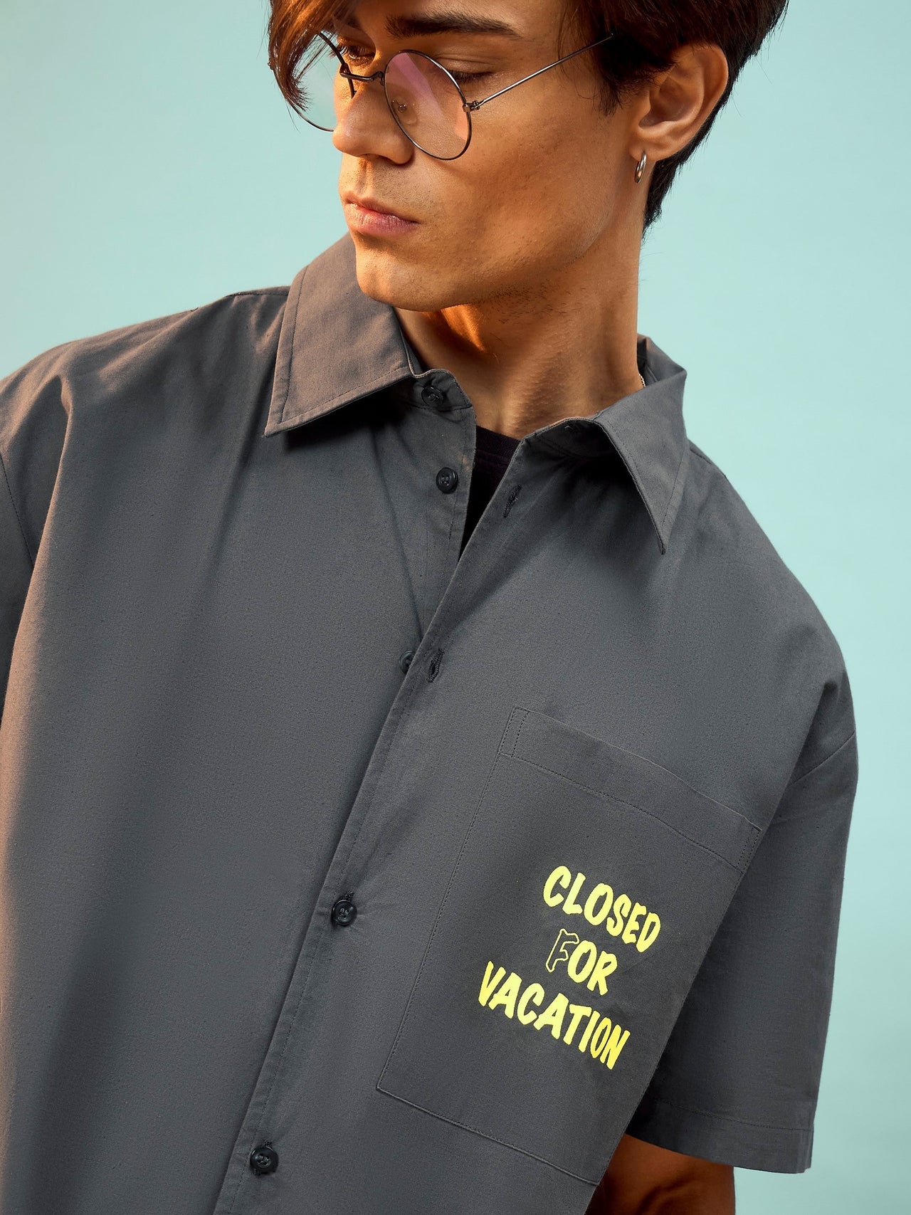 Lyush Men Grey Closed For Vacation Oversize Shirt