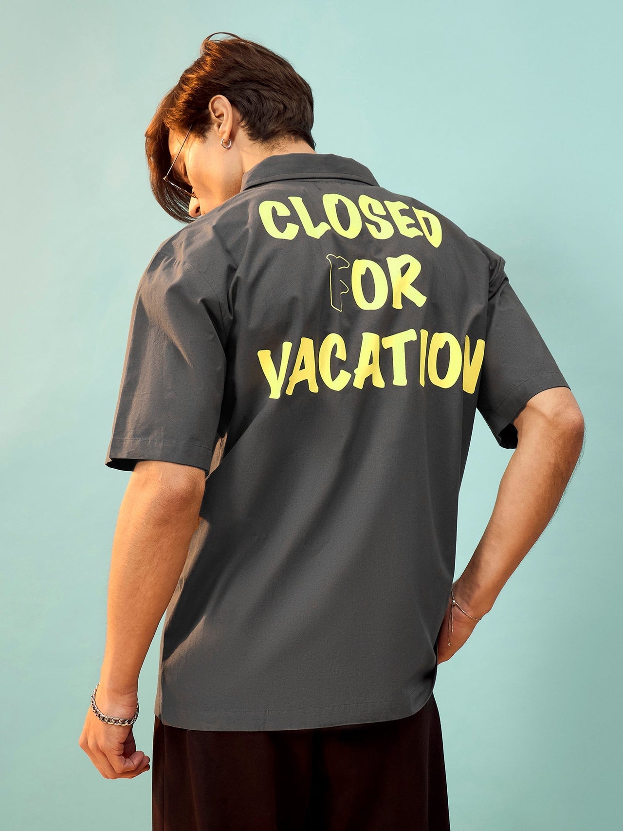 Lyush Men Grey Closed For Vacation Oversize Shirt