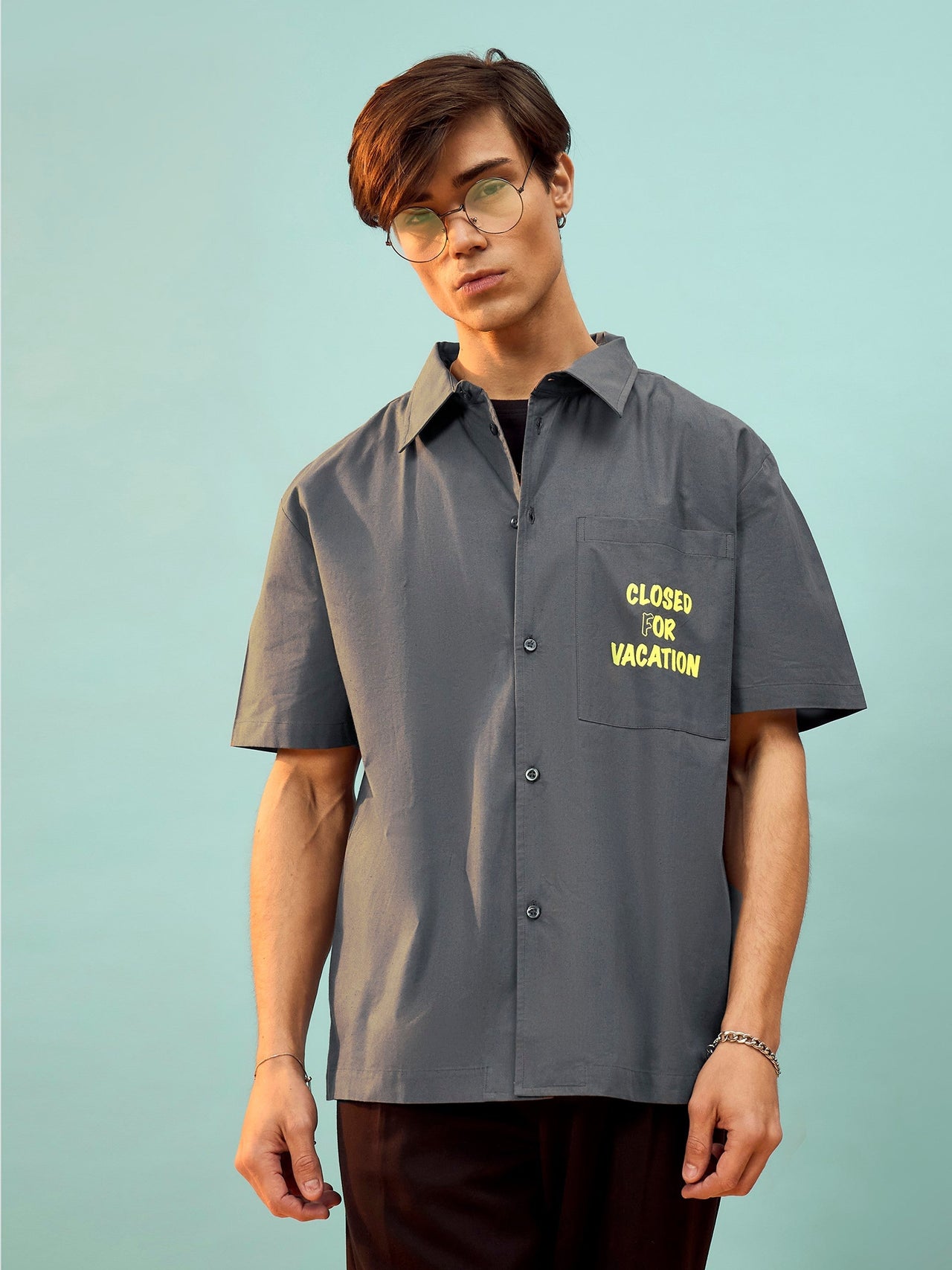 Lyush Men Grey Closed For Vacation Oversize Shirt