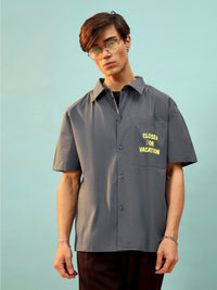 Thumbnail for Lyush Men Grey Closed For Vacation Oversize Shirt