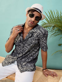 Thumbnail for Lyush Men & Women Grey Snake Print Relax Fit Shirt