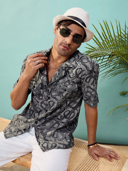 Lyush Men & Women Grey Snake Print Relax Fit Shirt