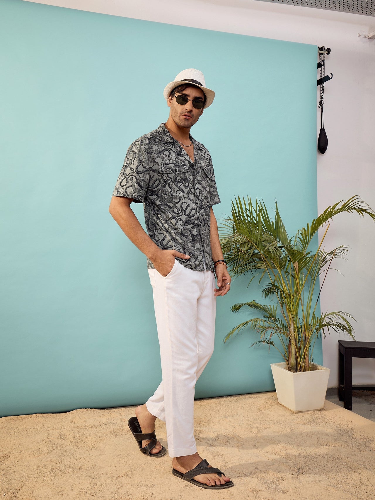 Lyush Men & Women Grey Snake Print Relax Fit Shirt