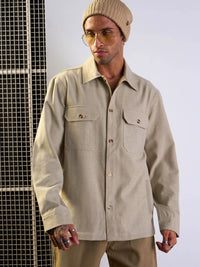 Thumbnail for Lyush Men Beige Side Pocket Shacket