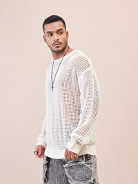 Thumbnail for Lyush Men Men & Women Off White Oversize Crochet Sweater