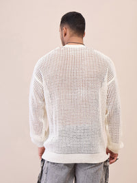 Thumbnail for Lyush Men Men & Women Off White Oversize Crochet Sweater