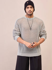 Thumbnail for Lyush Men Men & Women Light Grey Oversize Crochet Sweater