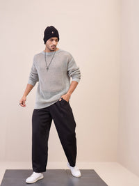 Thumbnail for Lyush Men Men & Women Light Grey Oversize Crochet Sweater