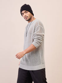 Thumbnail for Lyush Men Men & Women Light Grey Oversize Crochet Sweater