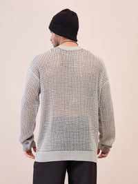 Thumbnail for Lyush Men Men & Women Light Grey Oversize Crochet Sweater