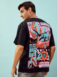 Thumbnail for Lyush Men & Women Black Car Print Oversized T-Shirt