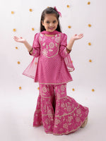 Thumbnail for Lil Drama Khilkhilahat Pink Kurta Sharara With Dupatta Set For Girls