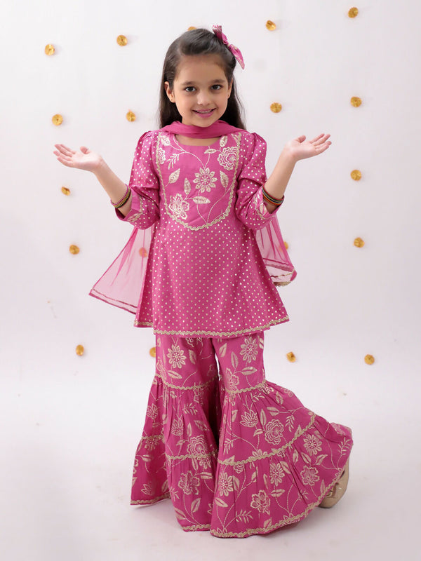 Lil Drama Khilkhilahat Pink Kurta Sharara With Dupatta Set For Girls