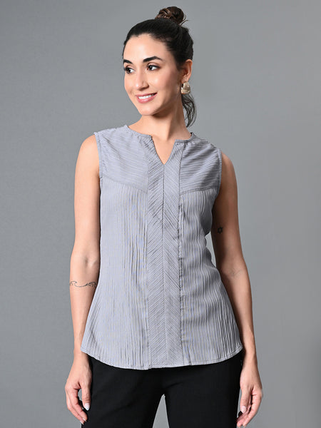 Myshka Women's Keyhole Neck Sleeveless Top in Grey Color